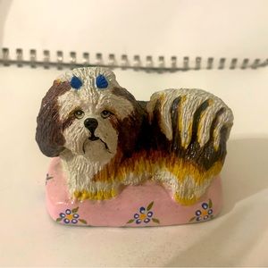 Vintage Basil Matthews Dog Shih Tzu Lhasa Apso on Pink Pillow Figurine